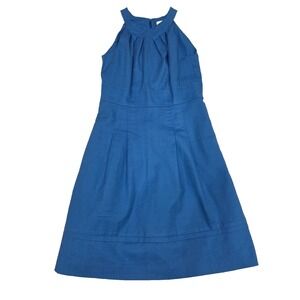 Anne Taylor Loft Shift Dress Lined Cobalt Blue Choker Neck Wedding Party Sz 2